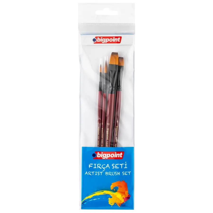 Bigpoint 123 Serisi Sentetik Kıl Yuvarlak ve Kesik Uçlu Fırça Seti 4'lü Blister x 6 Blister