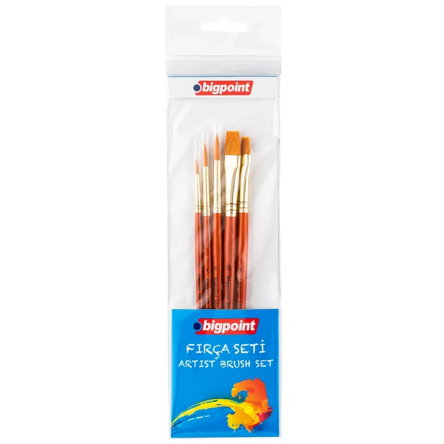 Bigpoint 985 Serisi Sentetik Kıl Yuvarlak ve Kesik Uçlu Fırça Seti 5'li Blister x 6 Blister