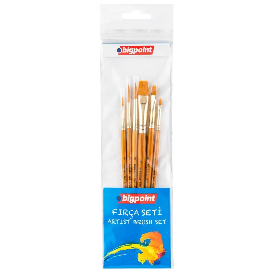 Bigpoint 986 Serisi Sentetik Kıl Yuvarlak ve Kesik Uçlu Fırça Seti 6'lı Blister x 6 Blister