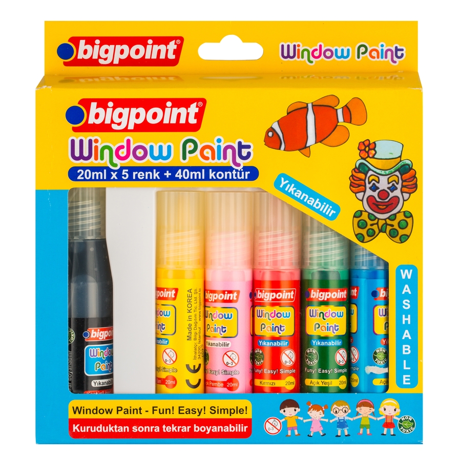 Bigpoint Cam Boyası (Window Paint) 5 Renk x 20 ml X 3 Adet