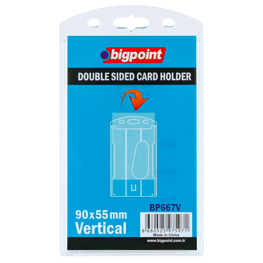 Bigpoint Çift Taraflı Kart Kabı Dikey Şeffaf 55x90mm 10'lu Poşet