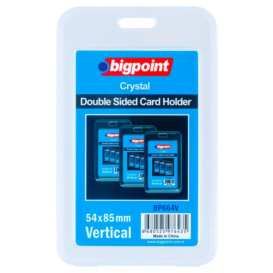 Bigpoint Çift Taraflı Kart Kabı Kristal Dikey Şeffaf 54x85mm x 10 Adet