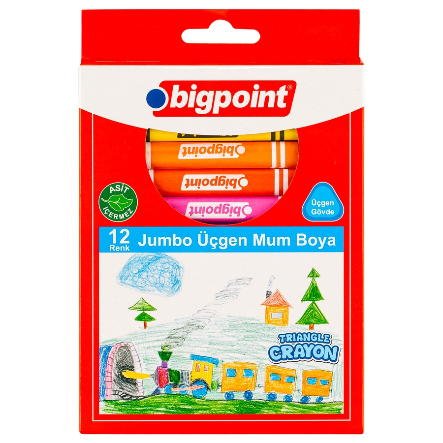 Bigpoint Jumbo Üçgen Mum Boya 12 Renk 6'lı Paket