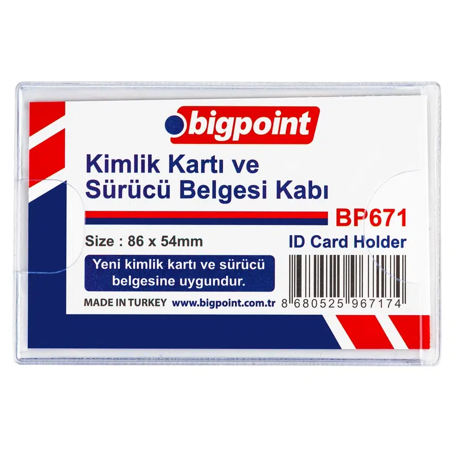 Bigpoint Kimlik, Ehliyet Kabı Yatay Şeffaf 86x54mm x 100 Adet