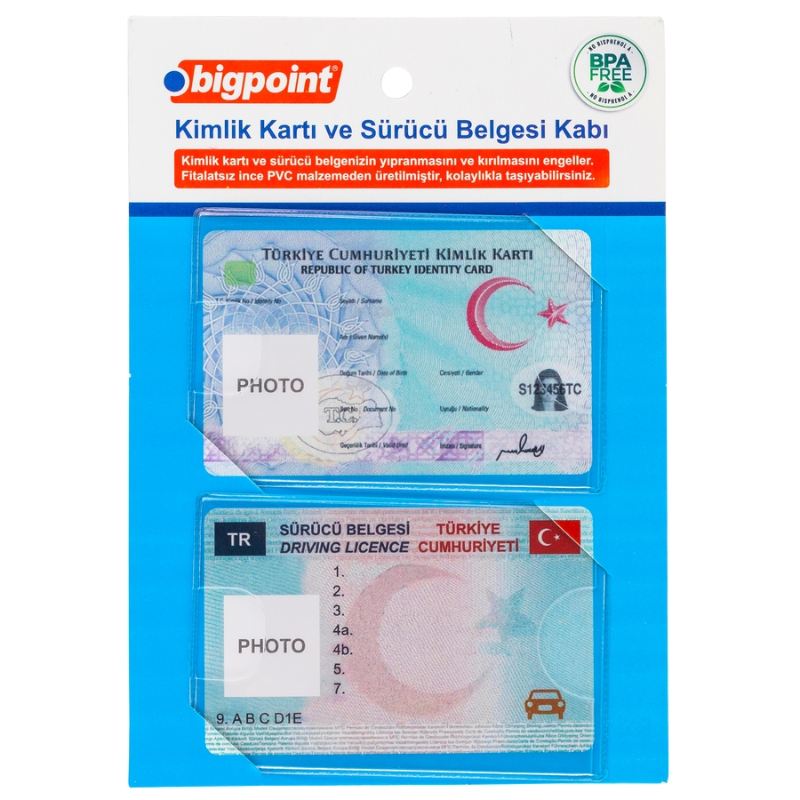 Bigpoint Kimlik ve Ehliyet Kabı Şeffaf 86x54mm 2'li Set 50'li Stand