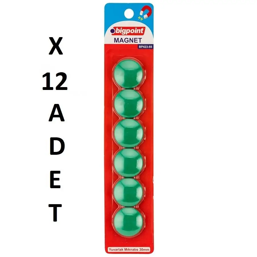Bigpoint Magnet 30mm (Mıknatıs) Yeşil 6'lı Blister x 12 Adet