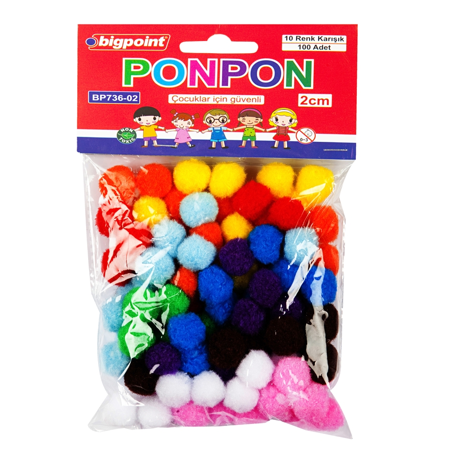 Bigpoint Ponpon 2 cm 10 Renk / 100'lü Poşet X 5'li Paket 