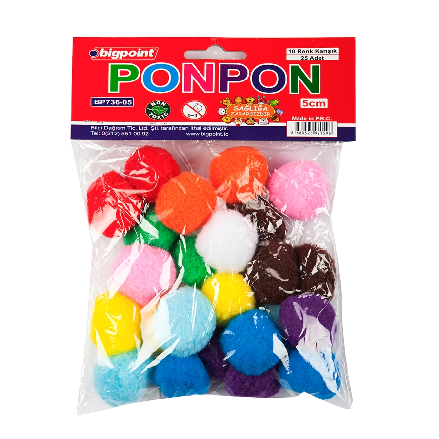 Bigpoint Ponpon 5 cm 10 Renk / 25'li Poşet X 5'li Paket