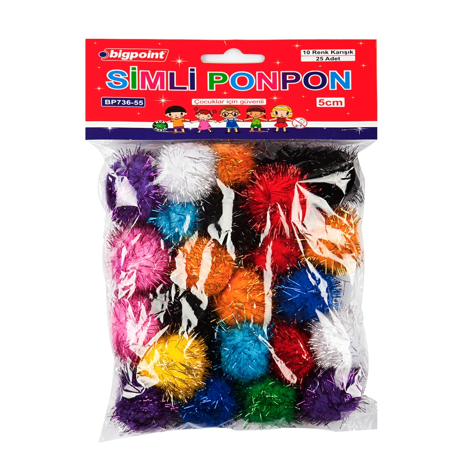 Bigpoint Ponpon Simli 5 cm 10 Renk / 25'li Poşet X 5'li Paket