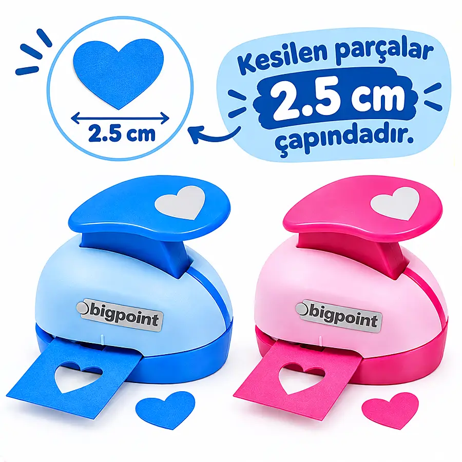 Bigpoint Şekilli Delgeç 2.5cm Kalp x 12 Adet