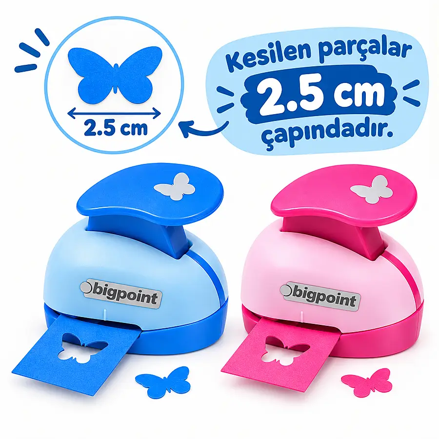 Bigpoint Şekilli Delgeç 2.5cm Kelebek x 12 Adet