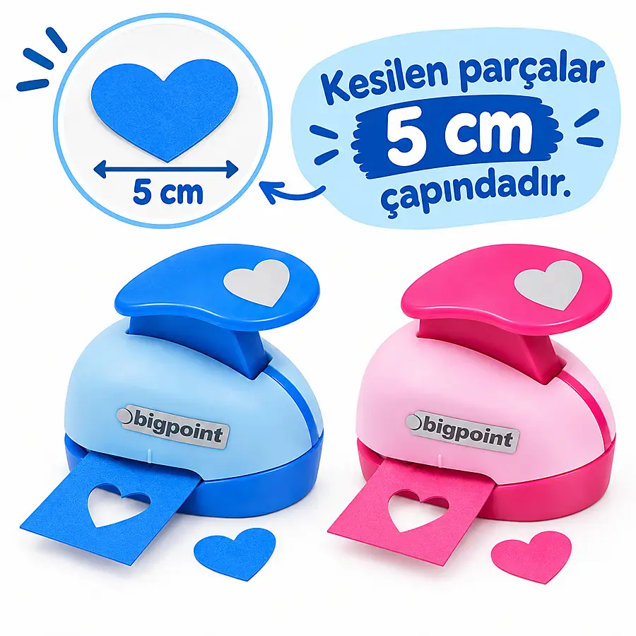 Bigpoint Şekilli Delgeç 5cm Kalp x 4 Adet