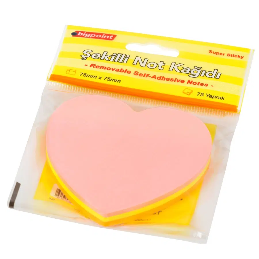 Bigpoint Şekilli Not Kağıdı Kalp 75 Yaprak x 12 Adet