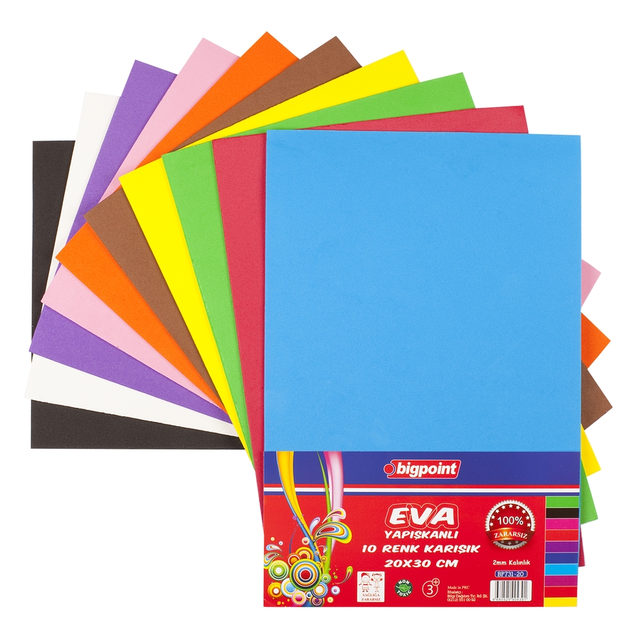 Bigpoint Yapışkanlı Eva 20x30cm Karışık 10 Renk 10'lu Paket