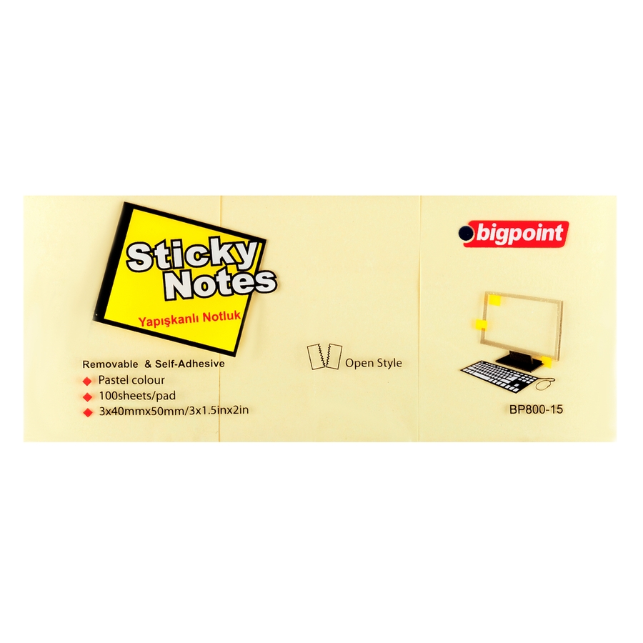 Bigpoint Yapışkanlı Not Kağıdı 3'lü 40x50mm Sarı