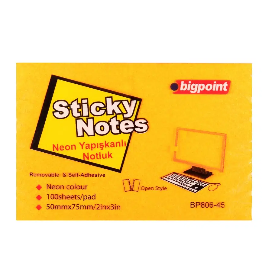 Bigpoint Yapışkanlı Not Kağıdı 75x50mm Neon Turuncu x 12 Adet