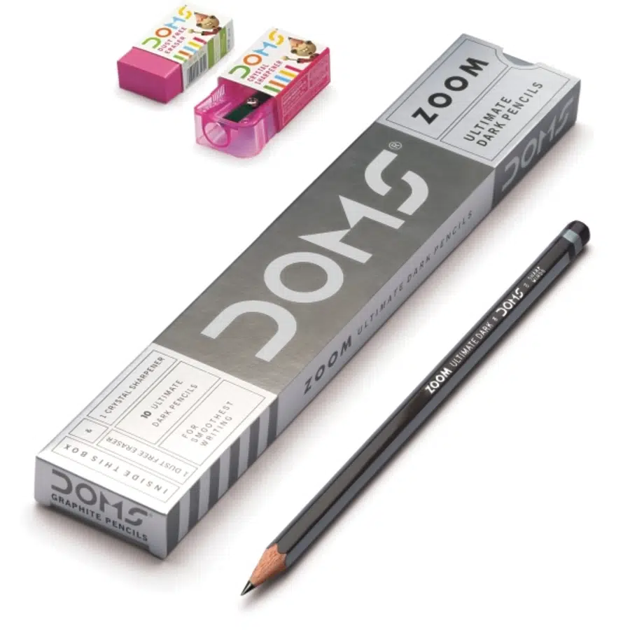Doms Zoom Köşeli Kurşun Kalem 12'li + Silgi + Kalemtraş